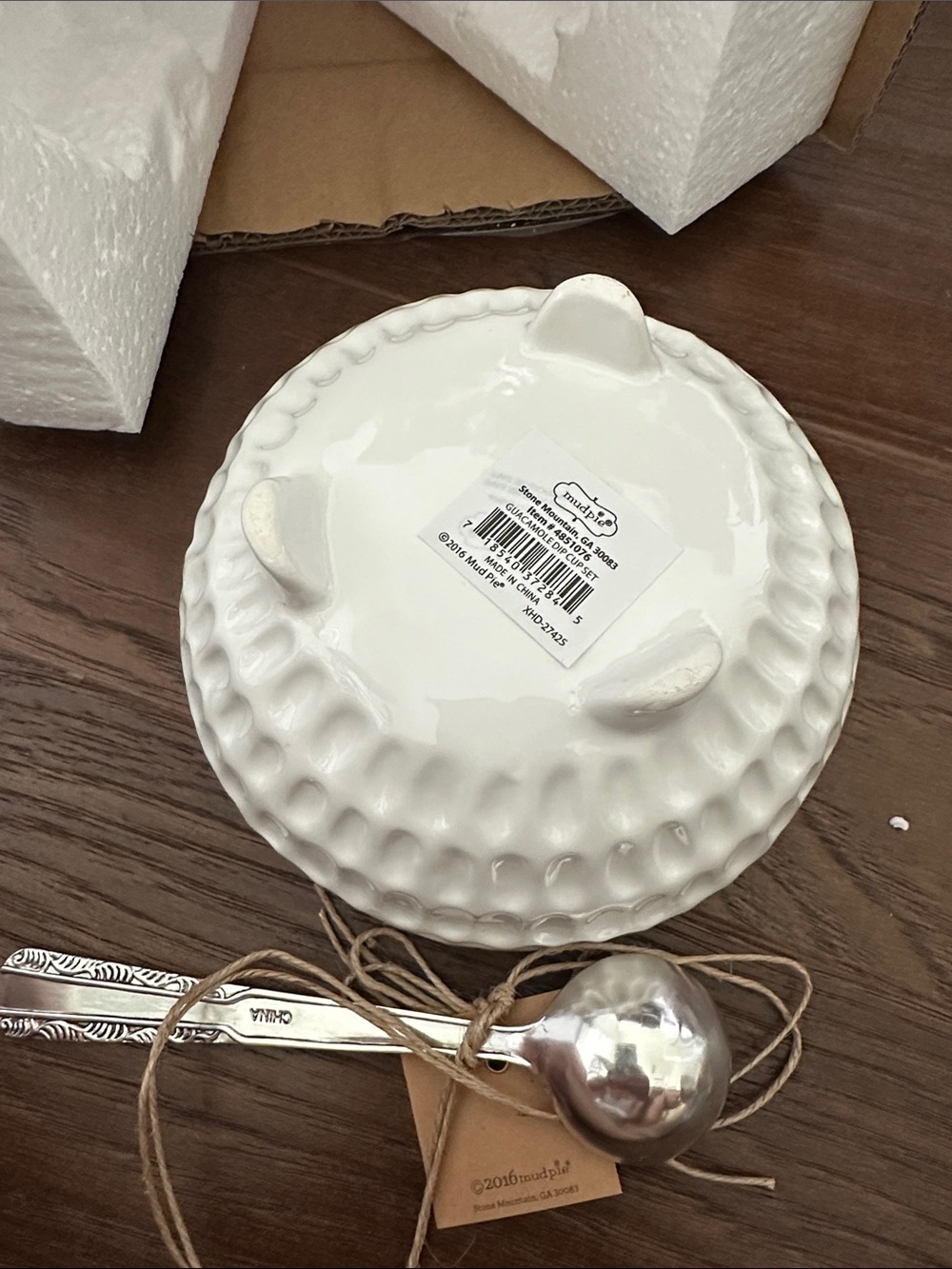 Mud Pie White Ceramic 'It's Five O'Guac Somewhere' Dip Bowl with Spoon - Picture 3 of 4